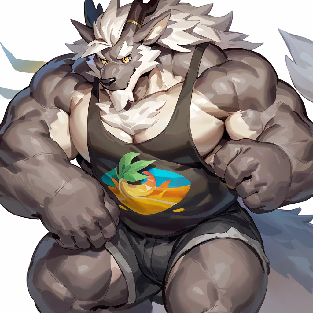 (artist: jacketbear,lindong, null-ghost, dangpa, gamma_g, kulplant),male, sfw, eastern dragon, , bara, big chest, simple bg, one fluffy tail, old man, fluffy mane, , grey body, white hair, solo, scales, detailed scales, tank top, jeans shorts, dragon horns, yellow iris, big eyes, white beard, fluffy hair, detailed face:2.0, one tail, masterpiece:2.0, perfect eyes:2.0, good anatomy:2.0, full body:2.0