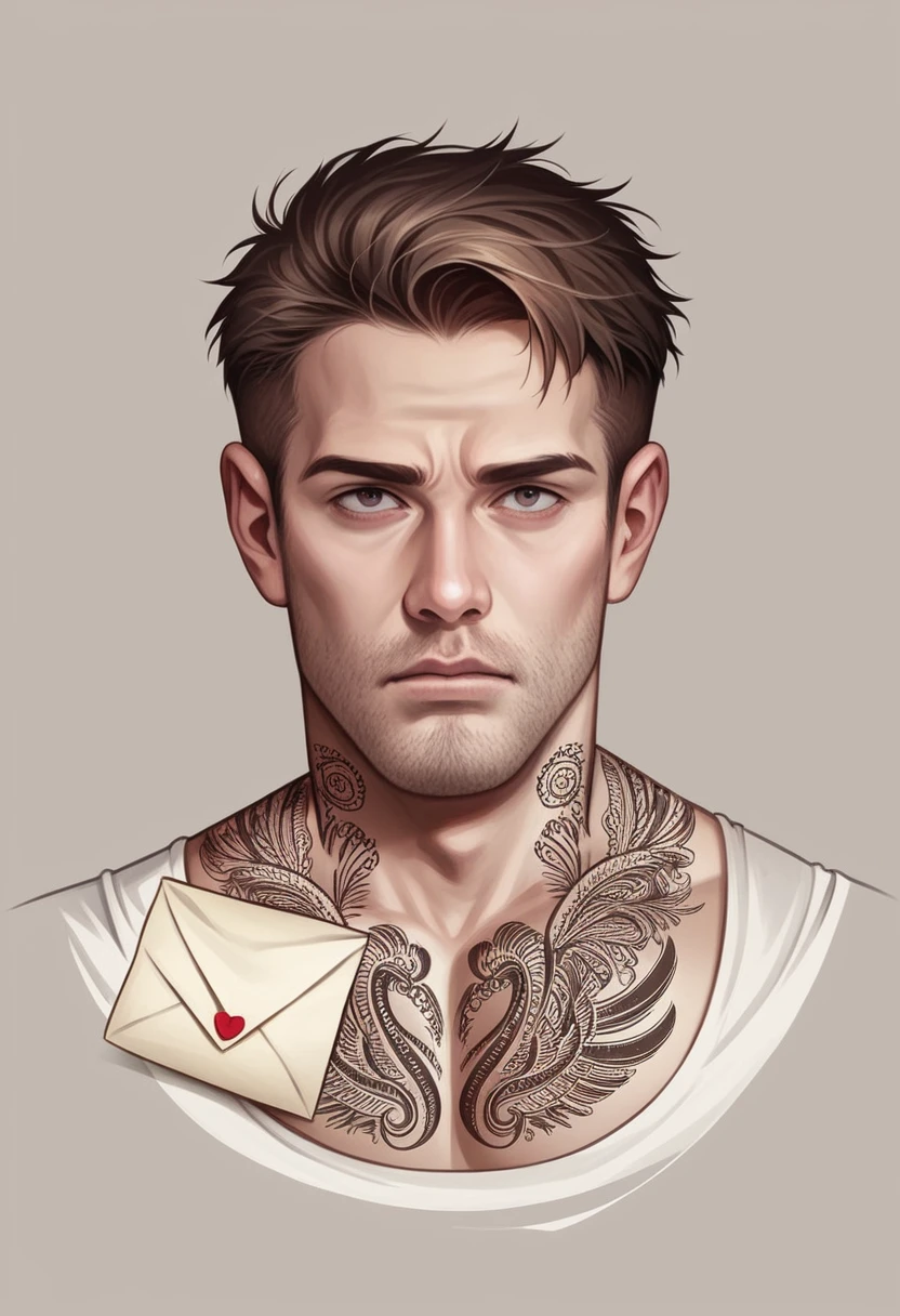 a man with salt and pepper hair, angel wing tattoos, letter A on the neck, detailed face, intricate tattoos, dramatic lighting, cinematic, dramatic expression, moody, dark, intense, photorealistic, masterpiece, 8k, hyper detailed, high quality, concept art, character design