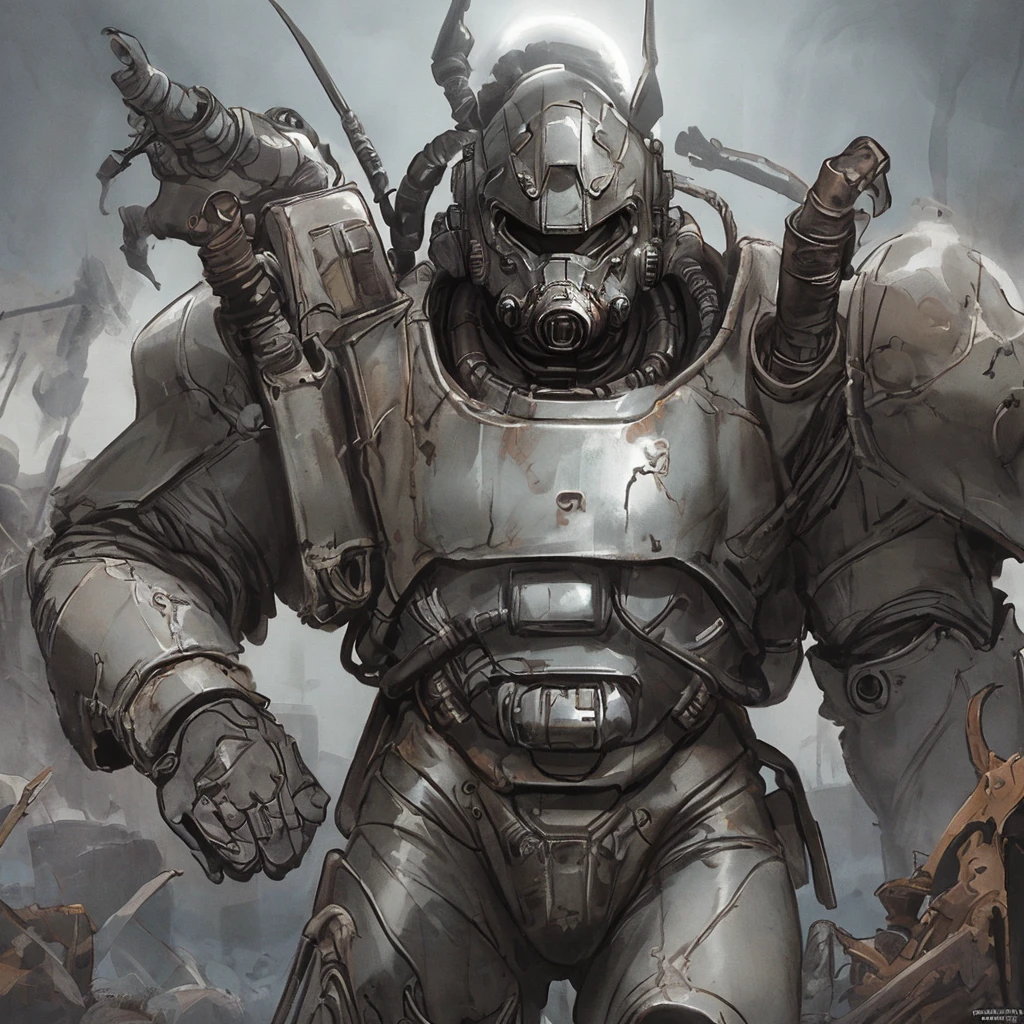  detailed face, intricately detailed, dramatic lighting power armor, titanium,warzone-apocalyptic, natural backlighting, helmet off, fullbody,combat