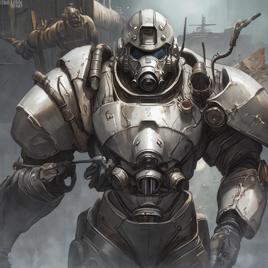  detailed face, intricately detailed, dramatic lighting power armor, titanium,warzone-apocalyptic, natural backlighting, helmet off, fullbody,combat