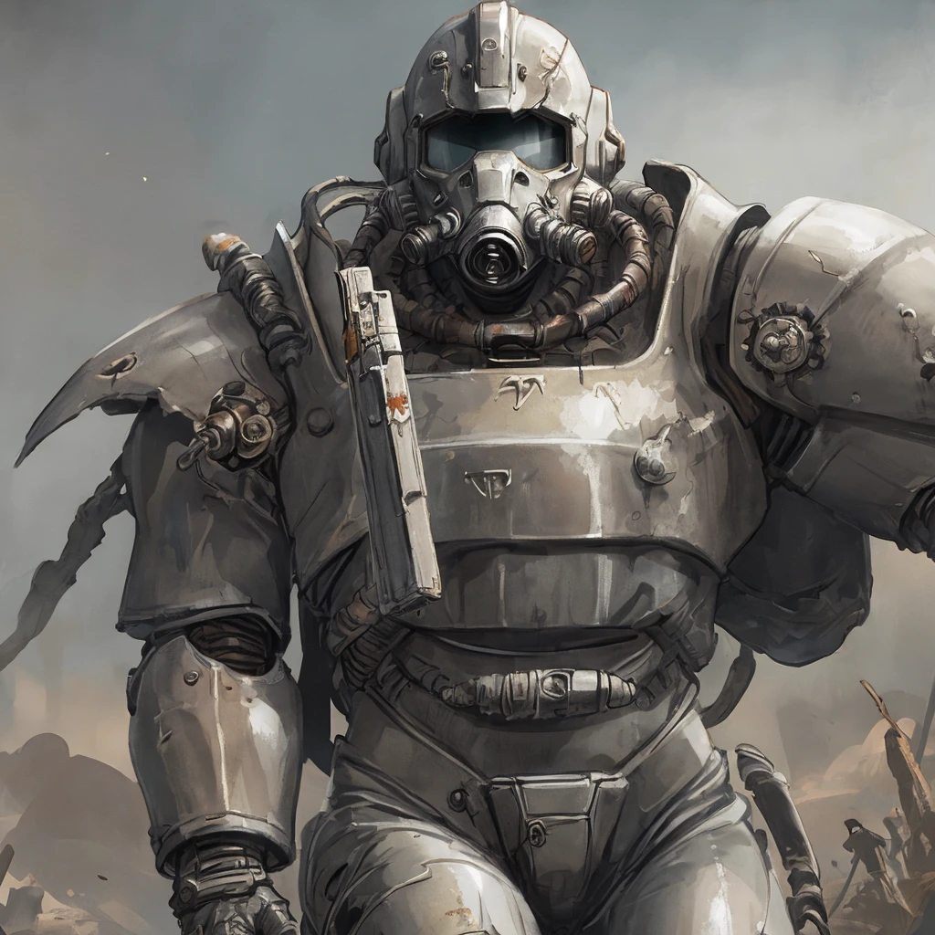  detailed face, intricately detailed, dramatic lighting power armor, titanium,warzone-apocalyptic, natural backlighting, helmet off, fullbody,combat