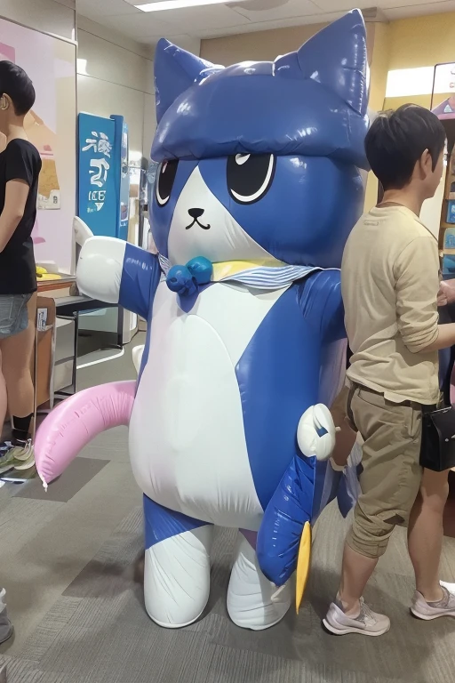 There is a man in costume holding a child and a woman, fourze, Full body robot with human mask, a mcdonalds gundam, octa 8k, friendly humanoid cyber robot, captured on canon eos r 6, the robot wearing her human mask, # mechs, Mobilesuit, robots queue up for ice cream, appearing in a shopping mall