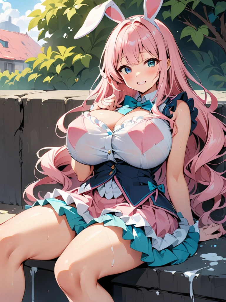 Pink Long Hair、Bunny ears、Frilled dress、Big Breasts、Cute sweetini skirt、Covered in fresh cream