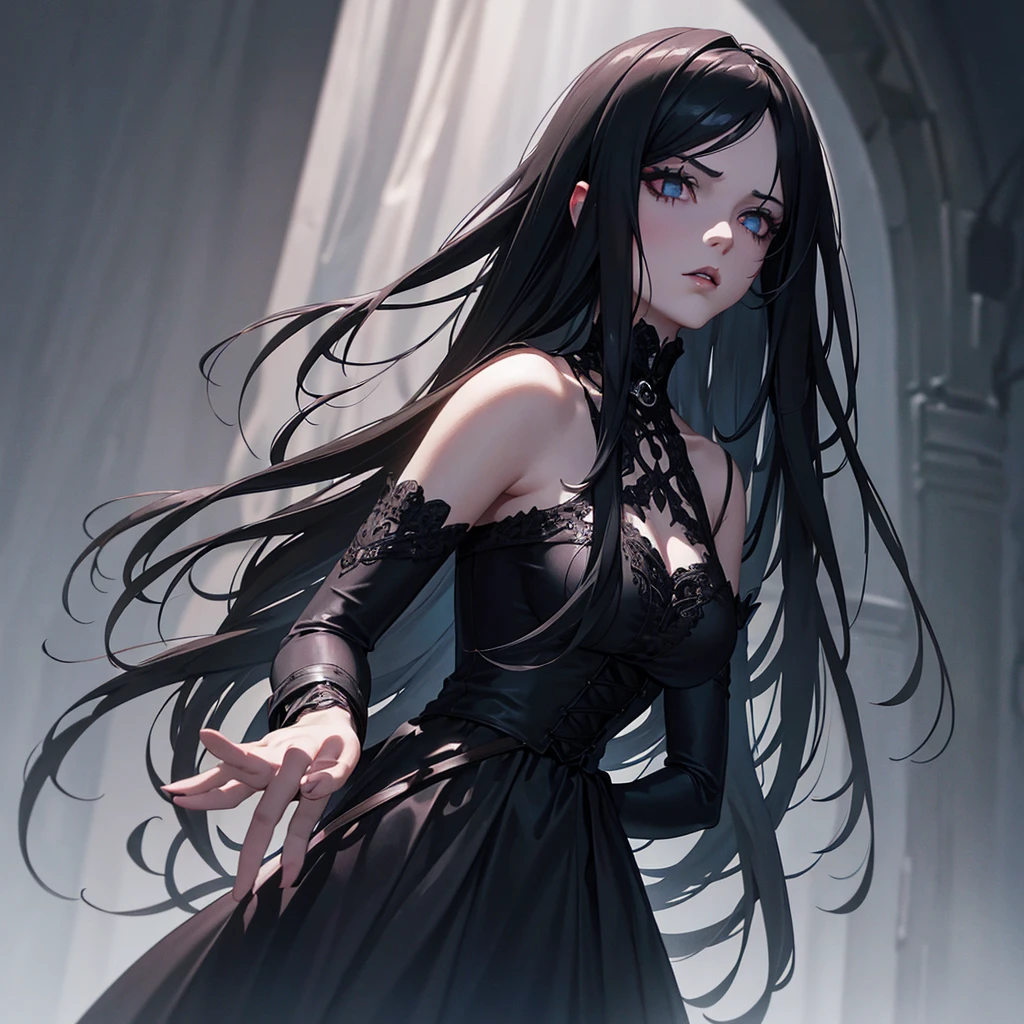 1girl, long black hair, gothic dress, vampire girl, photo pose, detailed face, beautiful detailed eyes, beautiful detailed lips, extremely detailed eyes and face, long eyelashes, dramatic lighting, chiaroscuro, dark fantasy, cinematic, moody, dramatic, dark colors, dark and moody, dark and gothic, dramatic shadows, dramatic pose, dramatic lighting, dramatic atmosphere, photorealistic, 8k, high resolution, best quality, masterpiece, ultra-detailed, realistic, photo-realistic