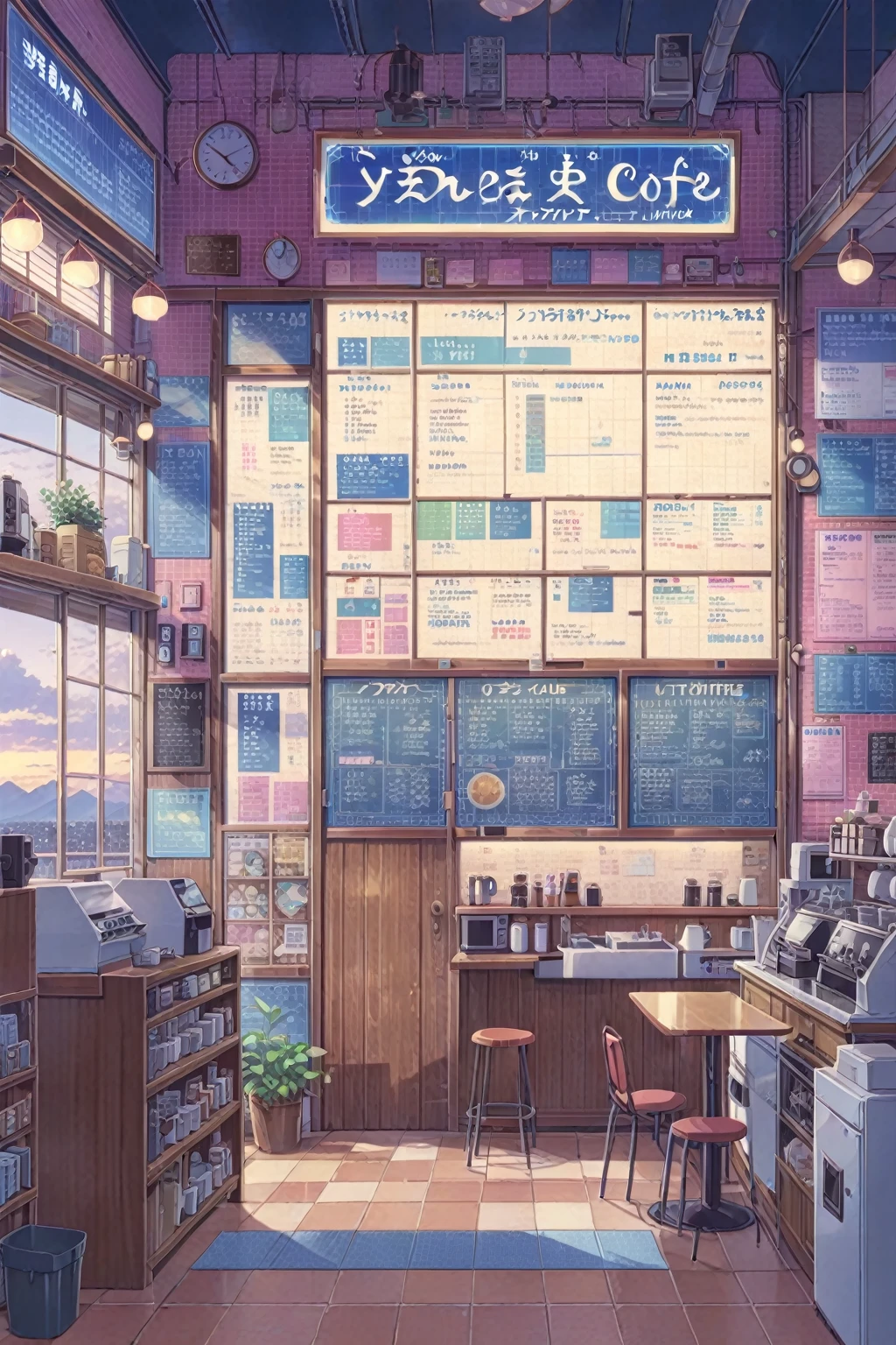 ON PARCHMENT,INK ILLUSTRATION, ((anime:1.4,illustration)),(masterpiece, top quality, best quality),(ultra-detailed, absolutely resolution),((16k, high res)), (((A detailed blueprint of the section of Lofi cafe, a fairytale-style cafe, detailed labeling text, grid lines,)) ((cozy lofi illustration:1.4)), ((anime:1.4, illustration)),(masterpiece, top quality, best quality),(ultra-detailed, absolutely resolution),((16k, high res)) BREAK {lofi art, style of Laurie Greasley, style of Makoto Shinkai, anime aesthetic},