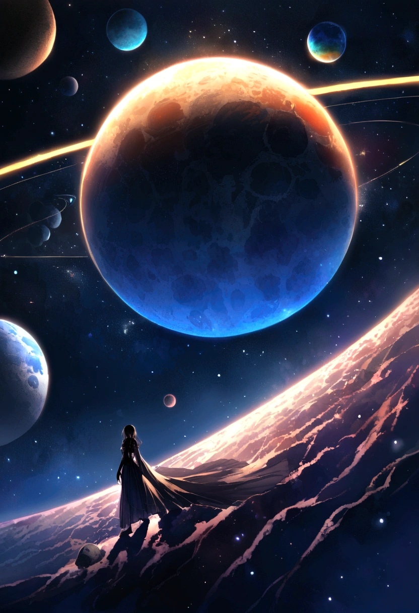 universe space、Viewing giant planets from space、Dark Universe、A pale star shining in the distance、 