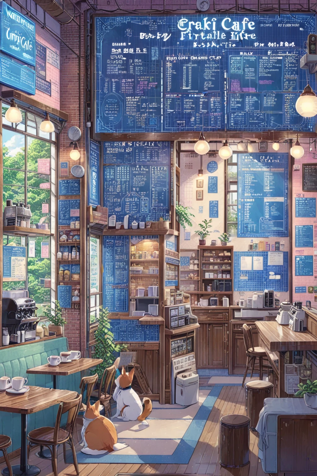 ON PARCHMENT,INK ILLUSTRATION, ((anime:1.4,illustration)),(masterpiece, top quality, best quality),(ultra-detailed, absolutely resolution),((16k, high res)), (((A detailed blueprint of the section of Lofi cafe, a fairytale-style cafe, detailed labeling text, grid lines,)) ((cozy lofi illustration:1.4)), ((anime:1.4, illustration)),(masterpiece, top quality, best quality),(ultra-detailed, absolutely resolution),((16k, high res)) BREAK {lofi art, style of Laurie Greasley, style of Makoto Shinkai, anime aesthetic},