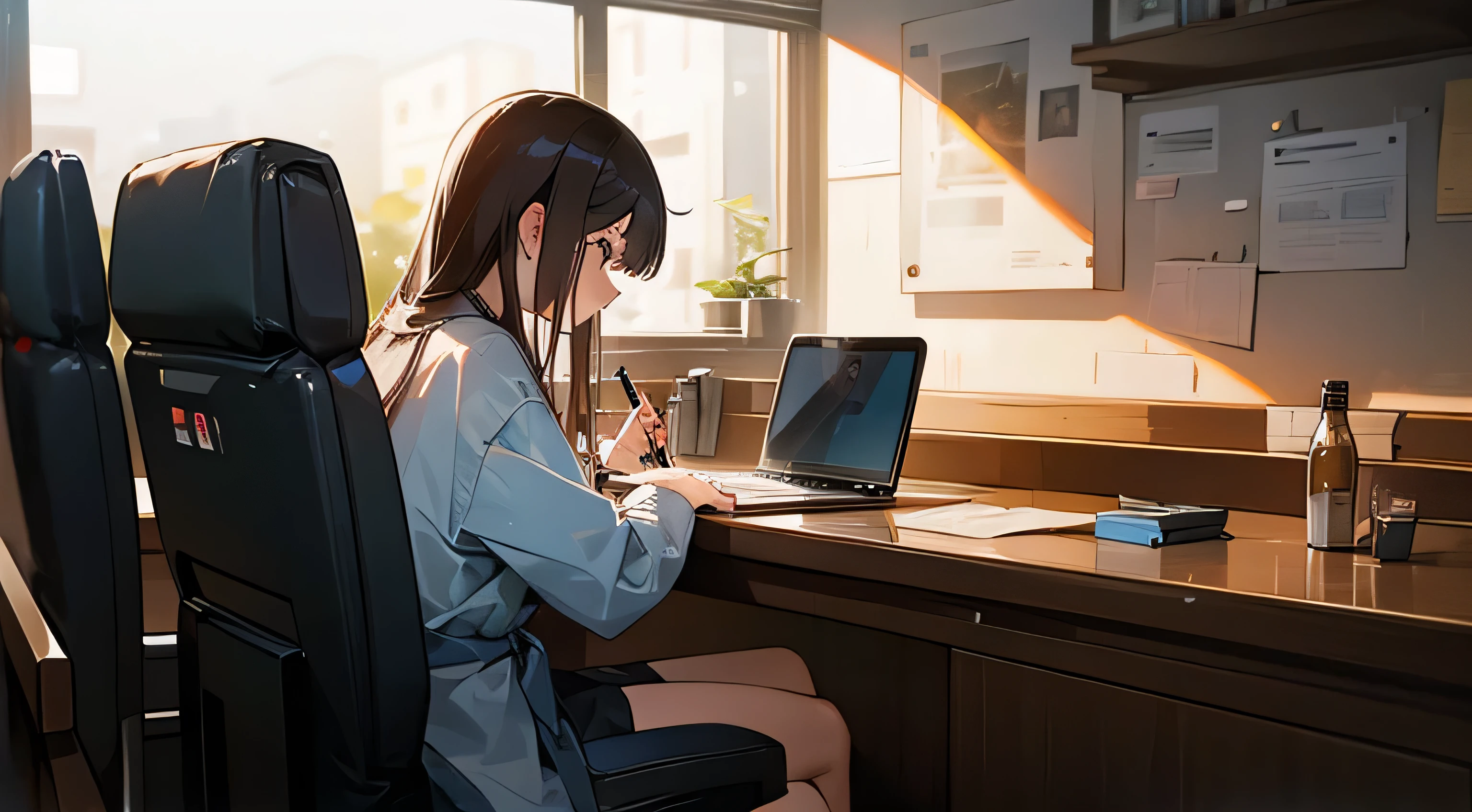 High resolution. A girl is concentrating and studying on a computer in a cafe.