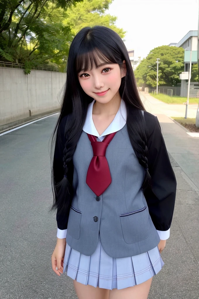nsfw,(naked)、Beautiful nipples、、8k,Highest quality, Ultra-detailed, 超High resolution, Realistic, RAW Photos, Absurd, People Girl, Young and beautiful woman in Japan,Short bangs、 Super cute face, Attractive person, Long Bob Hair,smile,(school uniform:1.3),Beautiful Eyes,(the wind is strong:1.3), 混雑した道をsmileで歩く,Glossy Lips, Double eyelids on both eyes, Natural Makeup, Long eyelashes, shiny smooth black hair、Shiny skin, Center image, High resolution, Attention to detail, Detailed hairstyle, Detailed face, Octane Rendering, Vibrant, Ultra-realistic, Perfect limbs, Perfect Anatomy