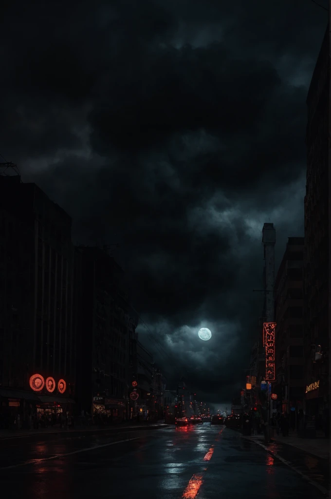 photo of several giant black otherworldly organic creatures with cable-like hanging tentacles flying through the streets of a metropolis after the apocalypse, a faint red sun barely shines through the cloud cover, highly detailed, cinemascope, moody, epic, photorealistic, color graded cinematic, atmospheric lighting, award winning photo, film grain