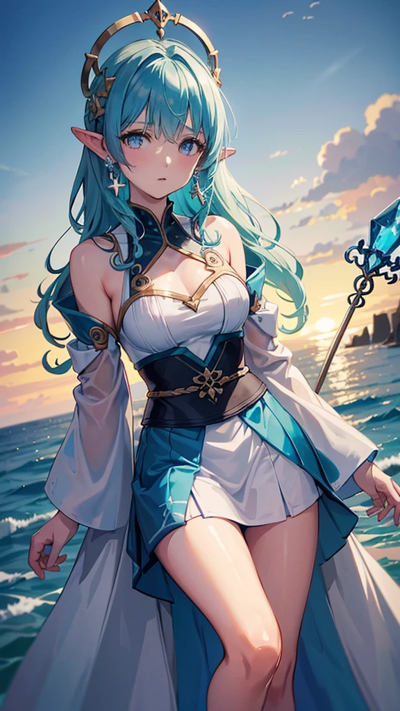 Name: Kaelara Aquaria
Element: aquascend
Description: Kaelara Aquaria the Guardian of the Tides. With the power to control the oceans, she has dedicated her life to protecting the marine ecosystem and its inhabitants. Her unwavering commitment to her duty has earned her the respect and admiration of many, including the sea creatures that have come to rely on her guidance. Her piercing blue eyes seem to hold the wisdom of the deep, and her long, flowing hair whispers secrets of the tides.,
Prompt: ((((High-resolution detailed))) 1girl, serious, standing, (((tuning fork ears, fine features, detailed eyes))), ((glassy skin)), (long hair, flowing locks, ocean-blue eyes:0.9), ((beautiful, elegant, refined)))((dark blue dress, flowing robe, aquascend robes:0.9)), (standing on rocks, sea-worn stones, ocean waves:0.9), facing viewer, (wavy hair, flowing locks), holding seashells, ((seashells, ocean treasures:0.9)), ((high contrast))), ((defined subject)), 22 years old, (head tilted), ((wisdom in eyes)), (((ethnic features))), ((natural pose))), BREAK,((4k resolution)),((high quailty lens)),((lens ISO f4.5)),((effect blurred rim +5)),((Eliminates Chromatic Aberration)),((Enable Canon lens correction)),BREAK,((best graphics model)),((Bright balance and soft ratio)), ((moderate dark balance)),((dark area 30%)),((((contrast 10%)), BREAK,((ratio sun beam 60%)),((Sky light 10%)),BREAK,((of the highest quality, 8K,Raw photo)),Japanese style colors, Soft-beam light, afternoon light,BREAK,((Fixed Finger, Hand))