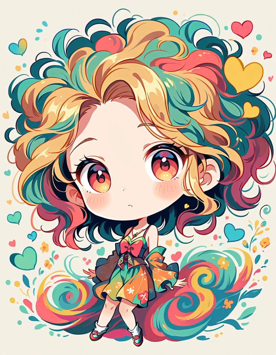 Takashi Murakami style, Simple Line Initialism,Abstract art,Urban Background, colorful hearts ,(((The most beautiful girl of all time))), (((chibi))),