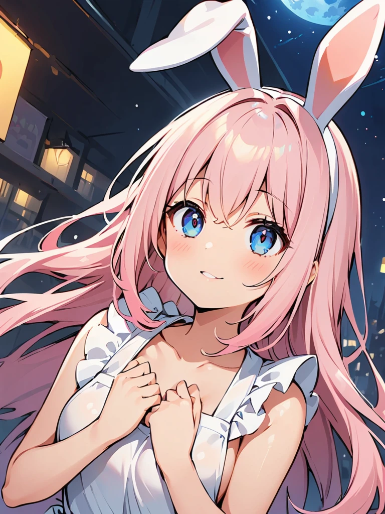 Pink Long Hair、Bunny ears、Naked Apron、Cute sweets、Looking up、Swimwear