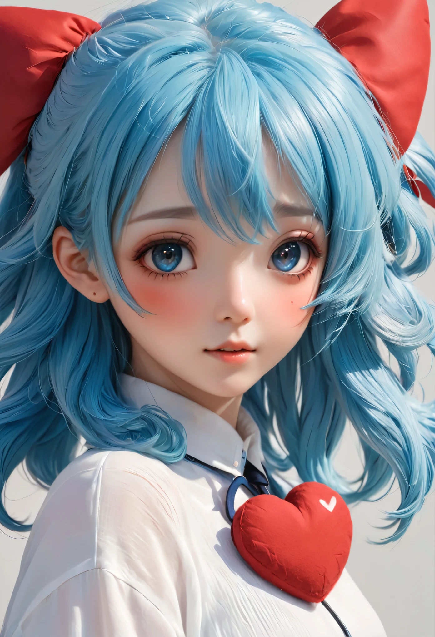 Close-up of a woman with blue hair and a red heart, anime style 4 k, anime styled digital art, anime styled, close up portrait,anime style. 8k, Anime feelings, anime styled 3d, anime style artwork, anime styleความสมจริง, Anime is an inspiration., anime style 3 มิติที่สมจริง, 1 7 years - German anime girl Detailed digital anime art