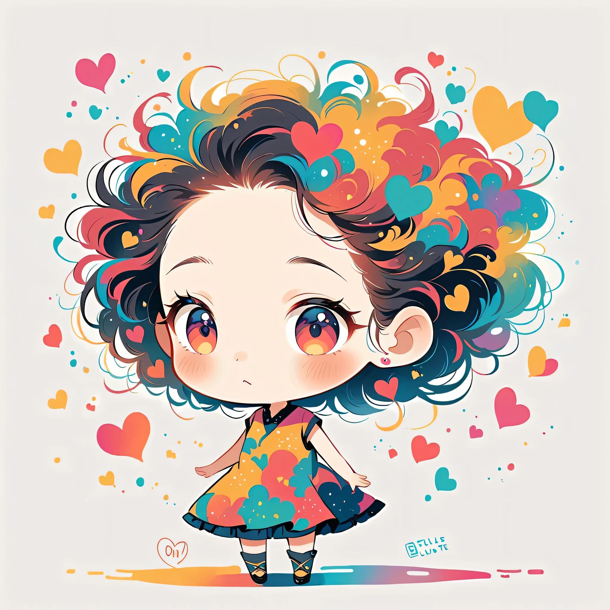 Seizo Watase style, Simple Line Initialism,Abstract art,Urban Background, colorful hearts ,(((The most beautiful girl of all time))), (((chibi))),