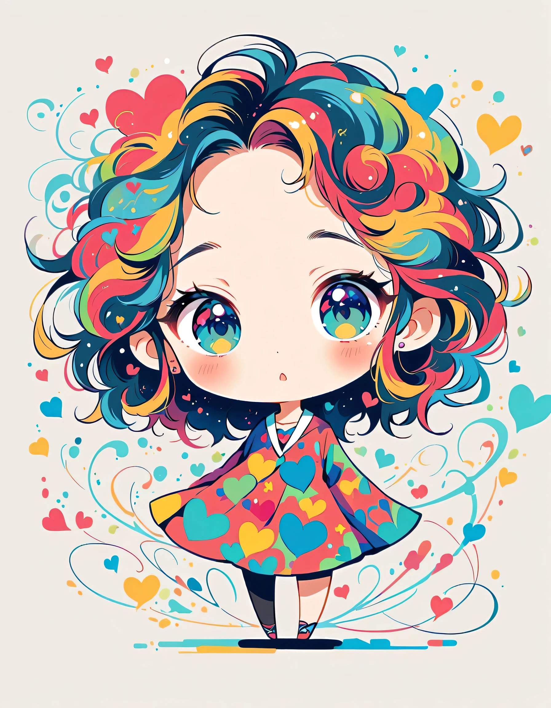 Takashi Murakami style, Simple Line Initialism,Abstract art,Urban Background, colorful hearts ,(((The most beautiful girl of all time))), (((chibi))),