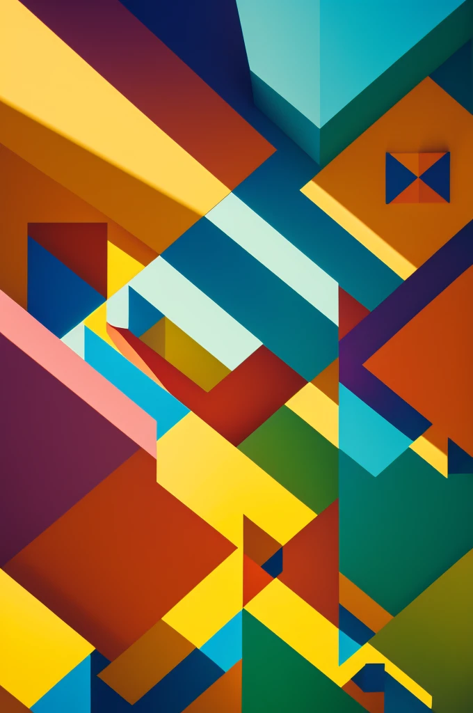 A vibrant collection of overlapping geometric shapes in varying sizes and colors, creating a dynamic and visually striking composition. The use of light and shadow adds depth and dimension to the image.