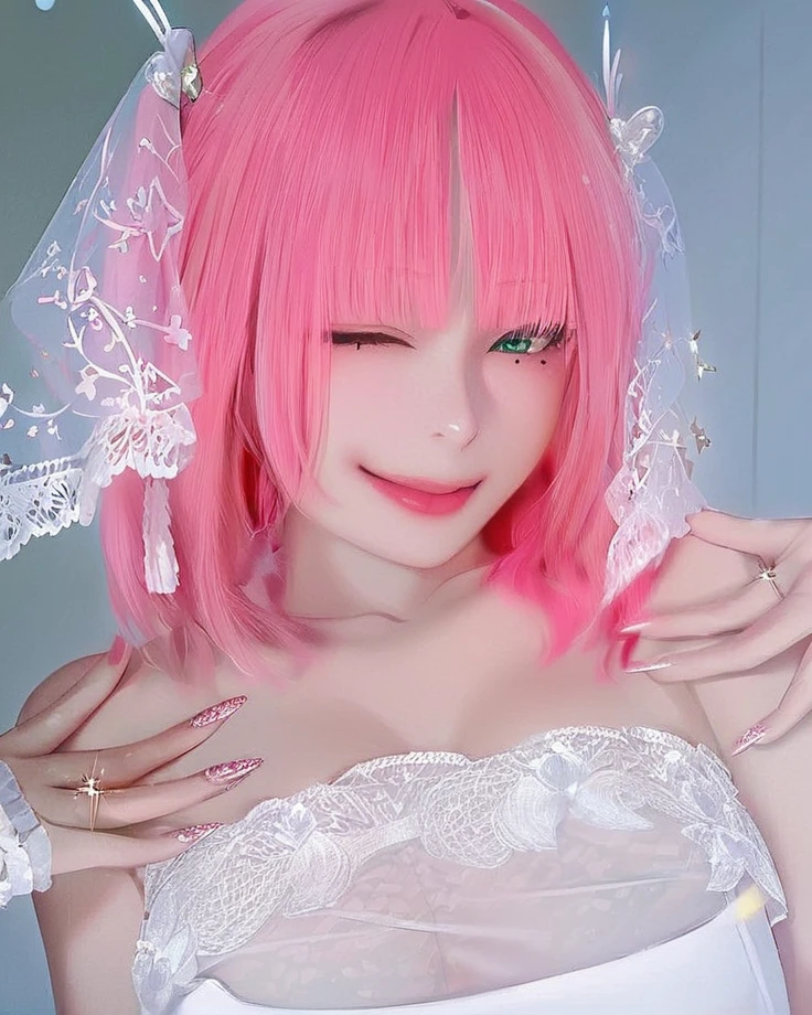 KANZAKIMIKOTO, BLONDE HAIR, ponytail, HAIR INTAKES, parted bangs, long hair, green eyes, mole under eye, 16years old,, large breasts,, Live Stage, solo,