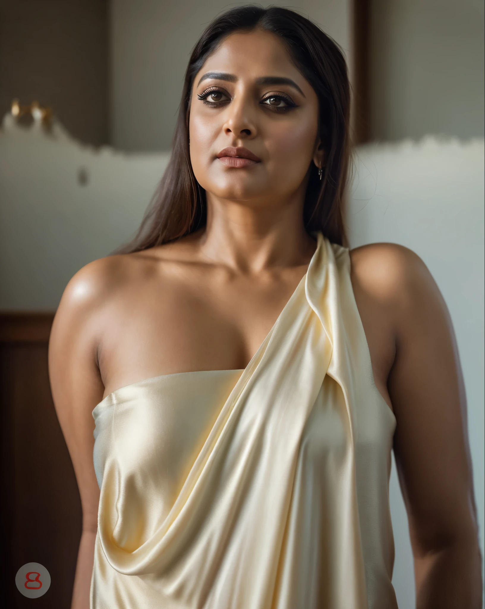 50yo mature MILF Anushka Shetty,((best quality)), ((masterpiece)), ((realistic)), eye kajal, eye liner, mascara, light red lips, curvy hot mommy figure, sensual Beauty, provoking body, extreme sweat, sweat soaked skin, slight stretch marks, alluring figure,  bulging figure, thick charming lady, curvy, thick navel, full figured woman, eye kajal, massive breast, full body, styled hair, pierced eyes, female face,royal aura, trend on artstation , sharp focus, studio photo, intricate detail, very detailed, detailed eye, illustration, very detailed, sharp focus, digital render, professional, 4k