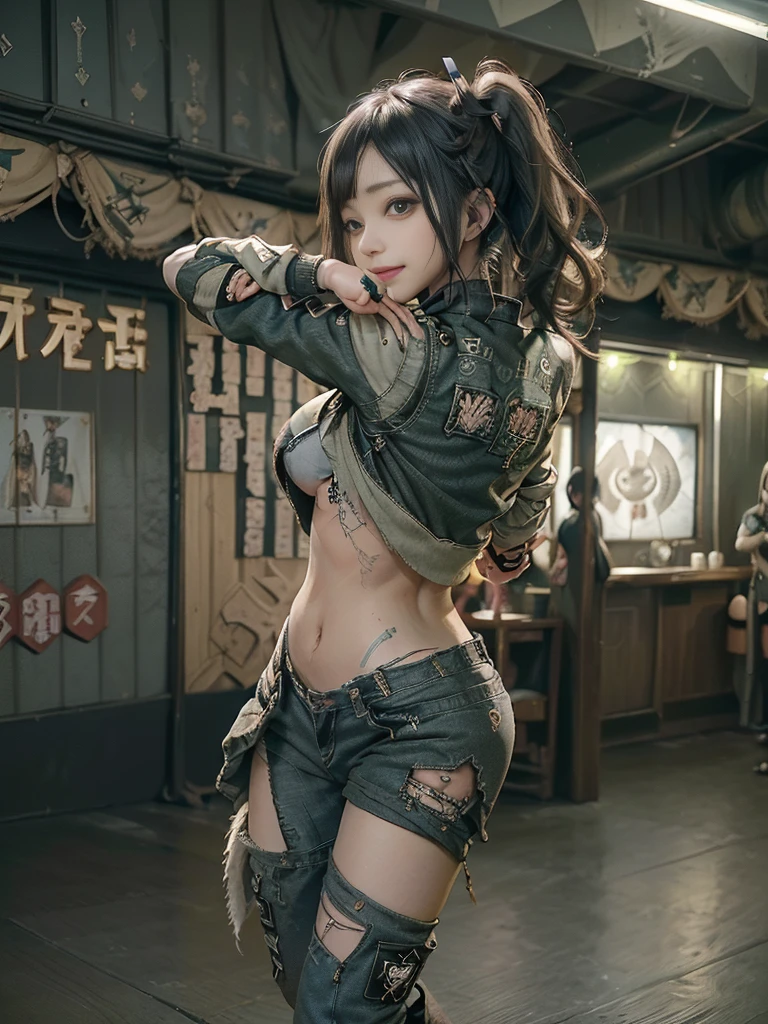 (Full Body View:1.3)、(Back view:1.4)、(Hostess:1.3)、(Smiling with teeth showing:1.3),(Shibuya Gal:1.5)、(y2k woman:1.4)、(ta Fashion:1.5)、(Punk RockVisual Kei:1.4)、(A modern short jacket in dark grey and moss green.:1.5)、(Tattered brown and charcoal denim low rise cargo pants:1.5)、(Mustard Yellow Headband:1.3)、(Charcoal and khaki striped knee socks:1.4)、collar、(Brown platform long boots)、(Clothing with logo pattern:1.4)、20-year-old、(Doing an aerobics pose:1.3)、NSFW,((Highest quality、In 8K、masterpiece:1.3))、Sharp focus:1.2、(Layered Cut、Huge boobs:1.1),Beautiful woman with perfect figure:1.4、(Dancing vigorously:1.3)、(Open legs:1.3)、(Raise your arms:1.2)、(Open your crotch:1.3)、Slender Abs:1.2、Butt、Highly detailed face and skin texture、Detailed eyes、double eyelid,(Twin tails:1.3)、(Cream colored hair:1.3)、Dynamic Pose、Obscene pose、Humiliating pose、Gravure idol、(Luxurious amusement park at night:1.3)、(Make your legs thinner:1.4)、(Slim body:1.3)、(clavicle:1.1)