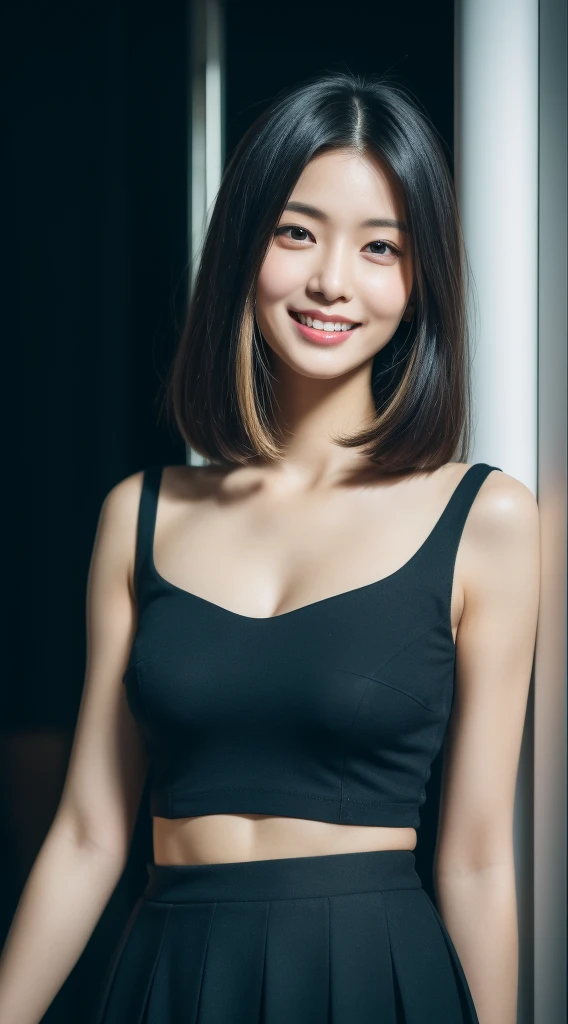 (masterpiece:1.3),(8K,photorealistic,raw photo,best quality:1.4),Japanese,(1 girl),beautiful face,(realistic face),,(black hair),beautiful hairstyle,beautiful eyes,beautiful eye details,(realistic skin),beautiful skin,attractive,high resolution,ultra-realistic,high quality,golden ratio,legs to shoulders visible,beautiful skin details,(cute:1.2),(black hair),(J-pop idol),(upper thighs:0.6),(depth of field),soft light,lens shine,gaze,(droopy eyes:1.2),straight teeth,smile,flowing hair,(blonde:1.2),movie scene,movie,full color,4K,8K,16K,raw photo,masterpiece,professional photo,lifting skirt,cleavage,exposing shoulders,big breasts,slim body,index finger over mouth