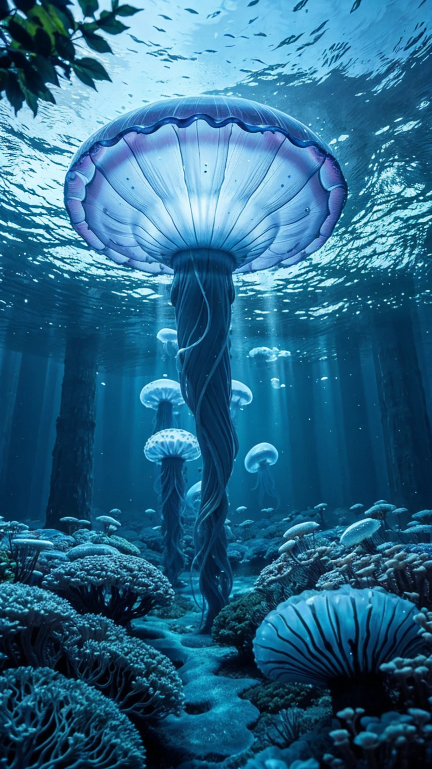Jellyfish forest, high quality, very detail, sea, deep sea