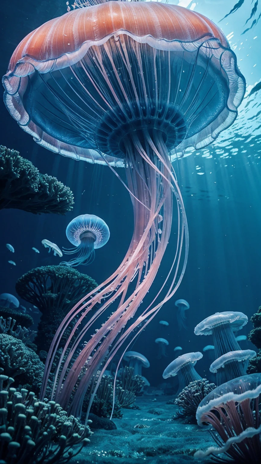 Jellyfish forest, high quality, very detail, sea, deep sea