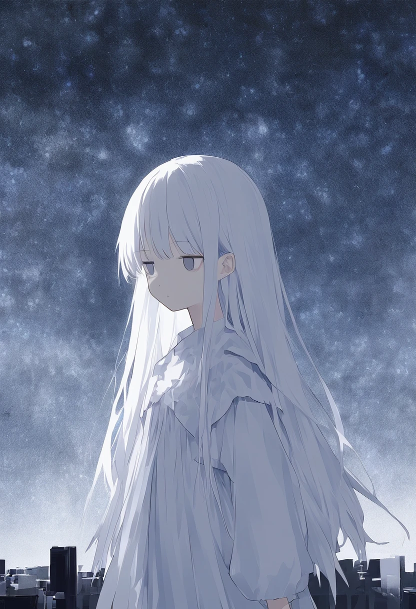 white色、white、Girl、white色の髪、髪がwhite、Long Hair、目の色はwhite色、whiteい目、目がwhiteい、whiteい瞳、white色の目、目の色が全てwhite、全体的にwhite色のGirl、white色のGirl、背景がwhite、white色の背景、white色の部屋、Emotionless、Expressionless