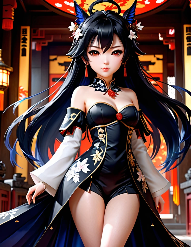 quality(8k wallpaper of extremely detailed CG unit, masterpiece, hight resolution, top-quality, top-quality real texture skin,hyper realisitic, digitial painting,increase the resolution,RAW photos,best qualtiy,highly detailed,the wallpaper),BREAK,8K, half face, quality(8k wallpaper of extremely detailed CG unit, masterpiece, hight resolution, top-quality, top-quality real texture skin,hyper realisitic, digitial painting,increase the resolution,RAW photos,best qualtiy,highly detailed,the wallpaper),BREAK,8K, Chibi , onmyoji-style, black dress, black crystals, black hair,