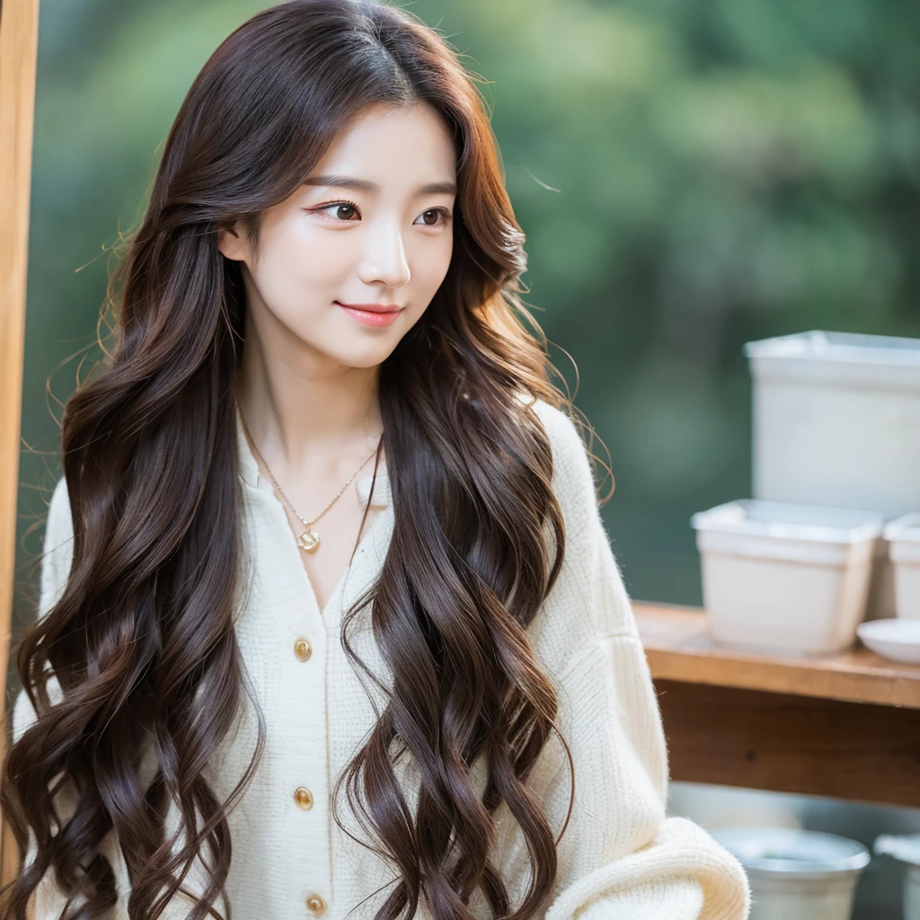 Korean woman long wavy hair styled yk2