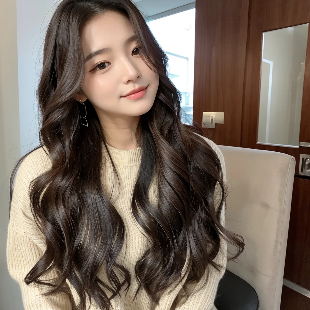 Korean woman long wavy hair styled yk2 