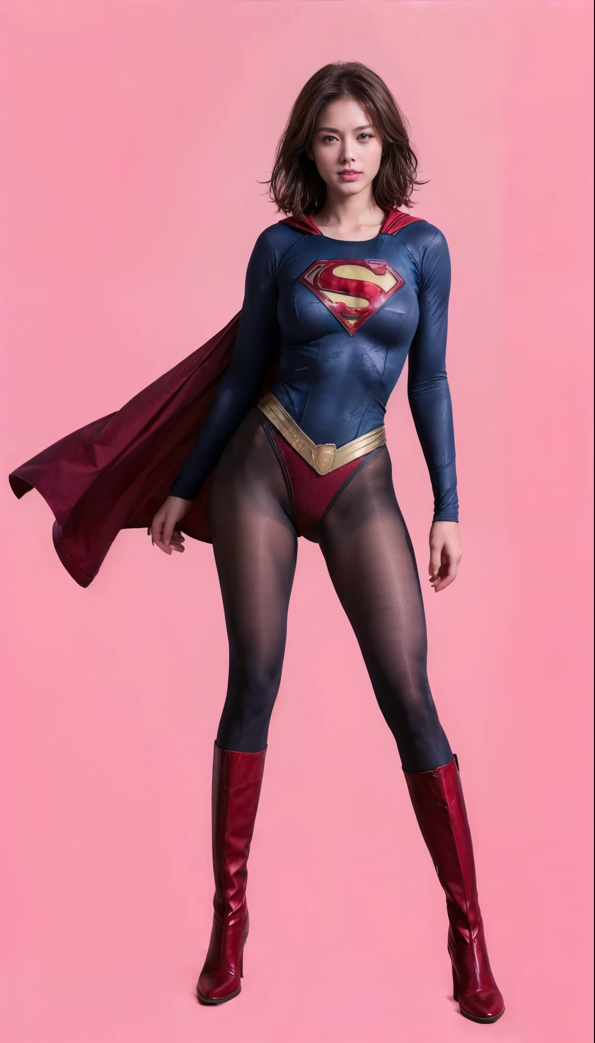 No background、(((Beautiful legs in black tights.)))、(((Legally express the beauty of your smile)))、((((Make the most of your original images)))、(((体にぴったりフィットするSupergirl Costume)))、(((Supergirl Costume)))、(((Beautiful Short Hair)))、(((She is winking cutely.)))、(((Please wear black tights....、Wear red boots)))、((Best image quality、8k))、((Highest quality、8k、masterpiece:1.3))、(((Preserve background )))、Sharp focus:1.2、Beautiful woman with perfect figure:1.4、Slim Abs:1.2、Wet body:1.5、Highly detailed face and skin texture、8k