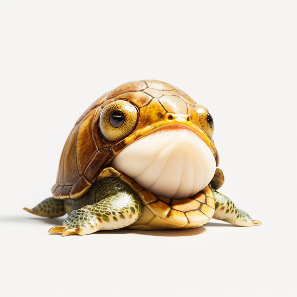 Small Animals, glow gold eyes, (his eyes gave off light), pufferfish mixed with turtle reds, Grassroots, no background