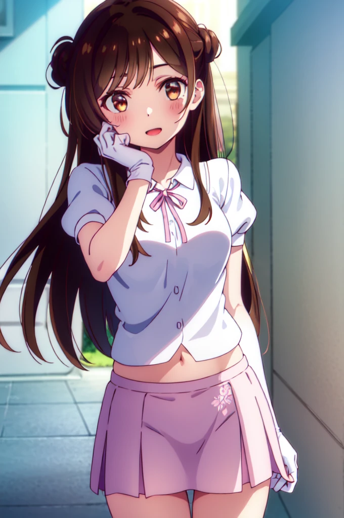 mizuharachizuru, chizuru ichinose, long hair, bangs, brown hair, (brown eyes:1.5), one side up, smile, BREAK skirt, shirt, short sleeves, puffy sleeves, puffy short sleeves, white skirt, pink shirt, BREAK outdoors, city, cityscape, crowd, people, BREAK looking at viewer, (cowboy shot:1.5), BREAK (masterpiece:1.2), best quality, high resolution, unity 8k wallpaper, (illustration:0.8), (beautiful detailed eyes:1.6), extremely detailed face, perfect lighting, extremely detailed CG, (perfect hands, perfect anatomy),best quality, masterpiece, highly detailed, hakuren, solo, light smile, open mouth, grey hair, short hair, braid, purple eyes, white dress, collar, bare shoulders, elbow gloves, medium breasts, floating clothes, purple gloves, standing, head tilt, looking at the viewer, best quality, extremely detailed, (illustration:1.2), high-resolution, 8k cg wallpaper, stunning art, (perfect lifted own skirt by self:1.3), line up show thighs completely, bare all navel, shiny eyes, very lovingly face, shy, (blush:1.2), , face to face, in the classroom, cowboy shot, front view, straight view, (all girls perfect show own pink panties completely:1.3)