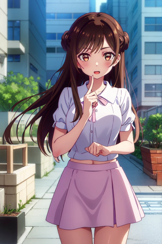 mizuharachizuru, chizuru ichinose, long hair, bangs, brown hair, (brown eyes:1.5), one side up, smile, BREAK skirt, shirt, short sleeves, puffy sleeves, puffy short sleeves, white skirt, pink shirt, BREAK outdoors, city, cityscape, crowd, people, BREAK looking at viewer, (cowboy shot:1.5), BREAK (masterpiece:1.2), best quality, high resolution, unity 8k wallpaper, (illustration:0.8), (beautiful detailed eyes:1.6), extremely detailed face, perfect lighting, extremely detailed CG, (perfect hands, perfect anatomy),best quality, masterpiece, highly detailed, hakuren, solo, light smile, open mouth, grey hair, short hair, braid, purple eyes, white dress, collar, bare shoulders, elbow gloves, medium breasts, floating clothes, purple gloves, standing, head tilt, looking at the viewer, best quality, extremely detailed, (illustration:1.2), high-resolution, 8k cg wallpaper, stunning art, (perfect lifted own skirt by self:1.3), line up show thighs completely, bare all navel, shiny eyes, very lovingly face, shy, (blush:1.2), , face to face, in the classroom, cowboy shot, front view, straight view, (all girls perfect show own pink panties completely:1.3)