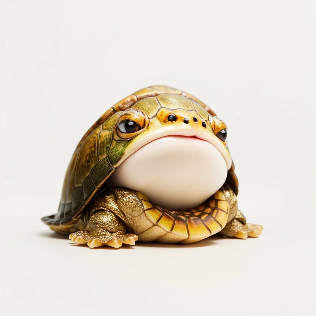 Small Animals, glow gold eyes, (his eyes gave off light), pufferfish mixed with turtle reds, Grassroots, no background