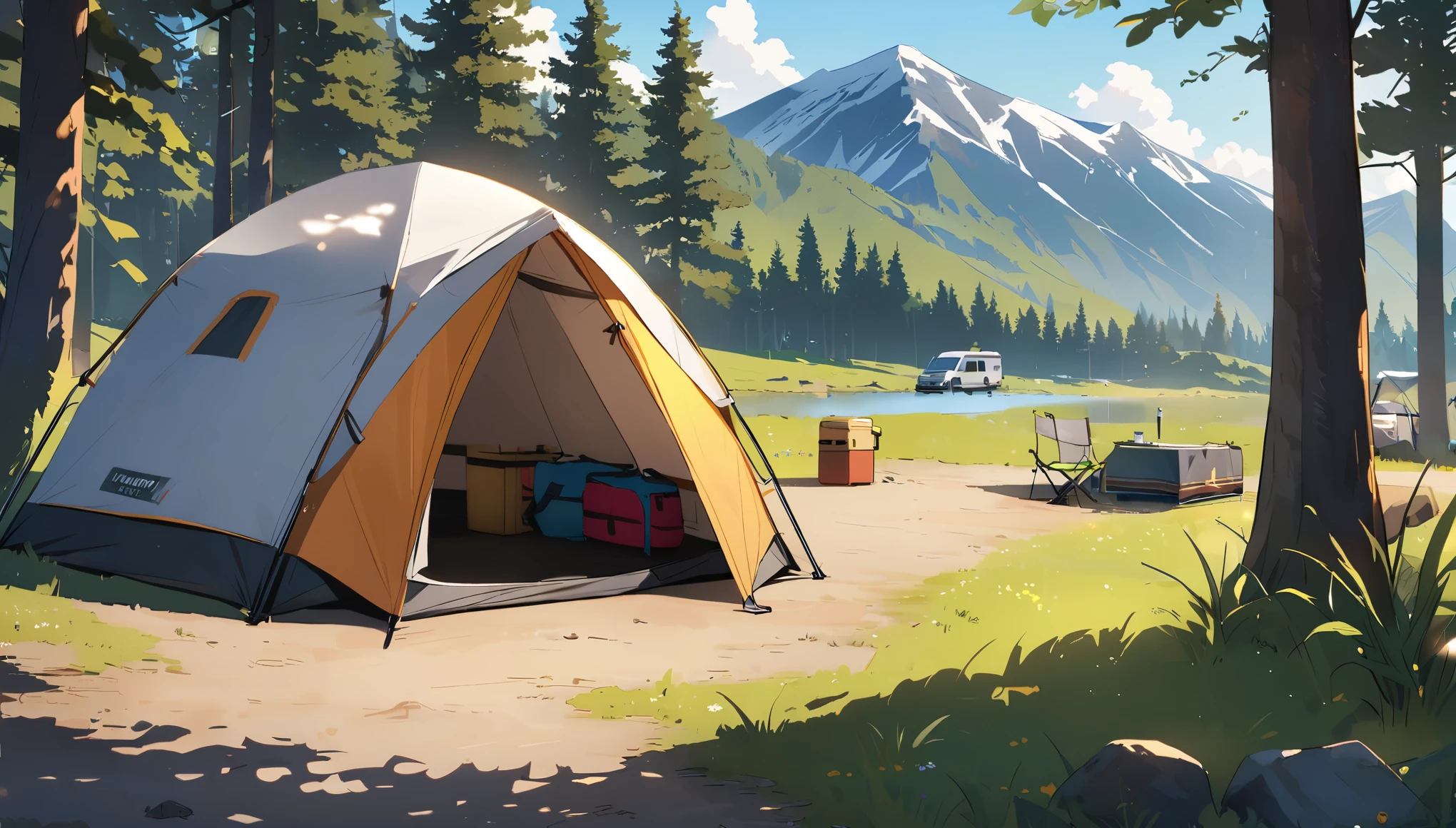camp site, Camping Clothes,I&#39;m cooking,Blur the background,High school girls,ponytail,smile,Glitter effect,Highest quality, 4K, 8k, High resolution, masterpiece:1.2, Very detailed, Realistic:1.37, High resolution, 超High resolution, Ultra-fine painting, Sharp focus, Physically Based Rendering, Very detailedな説明, Professional, Vibrant colors