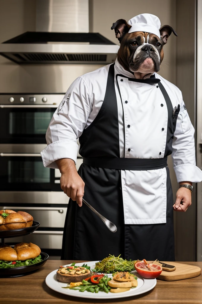 Bulldog negro con traje de chef