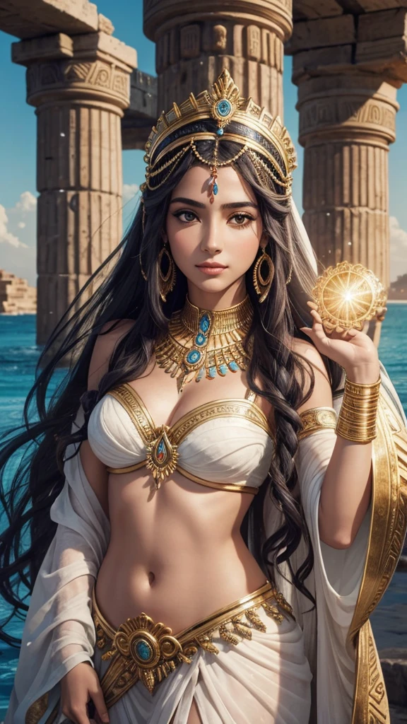 a beautiful greek goddess afrodita on her throne,goddess afrodita,beautiful detailed eyes,beautiful detailed lips,extremely detailed eyes and face,longeyes,lashes,perfect female body,coquettish smile,seductive gaze,greek mythology,high quality,8k,photorealistic,cinematic lighting,dramatic colors,chiaroscuro,elegant,intricate details,volumetric lighting,realistic skin texture
