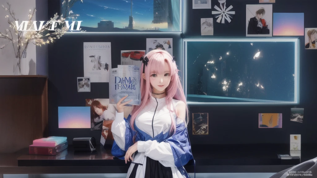 anime character in a room with Wall magazine