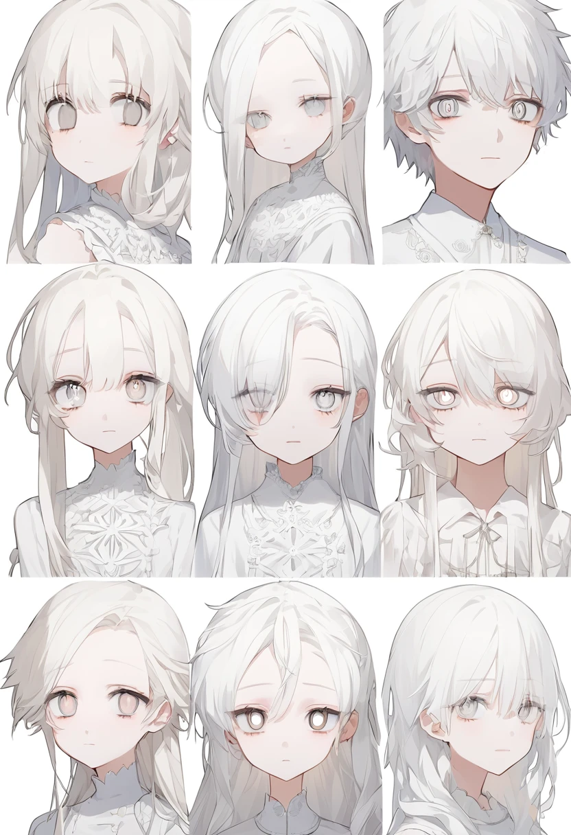 Anime Style、One person、One personの少女、off white色、off white、Girl、Light white hair、Hair color is off white、Thin hair white、Long Hair、Eye color is pale white、Pale white eyes、Off-white eyes、White eyes、真っWhite eyes、All of the eyes are off white、All-white girl、off white色のGirl、White background、White background、White room、There are highlights on the eyes、emotionless、cute、An endearing look、beautiful