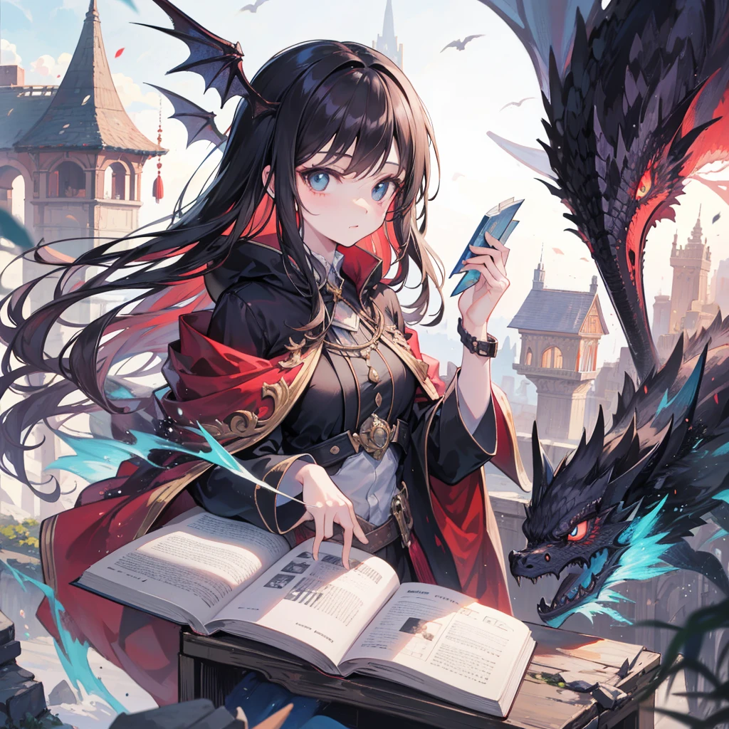 Fairy tale picture book,Grimm's fairy tales,picture,A collection of stories,daughter(Facial details),dragon Wing,Blocking the sky,dragon'roar,Take to the skies,dragon Claw,Rip the Dome,dragon's foot,Standing on the ground。girl