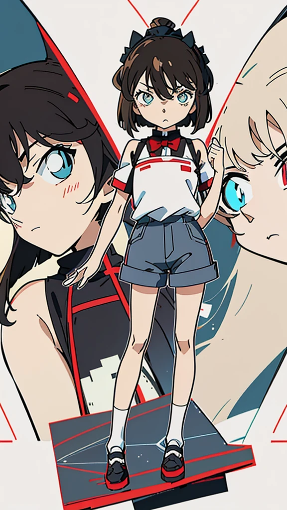 Two lightly armed beautiful girl soldiers wearing compression shorts. Anime style. Small breasts.