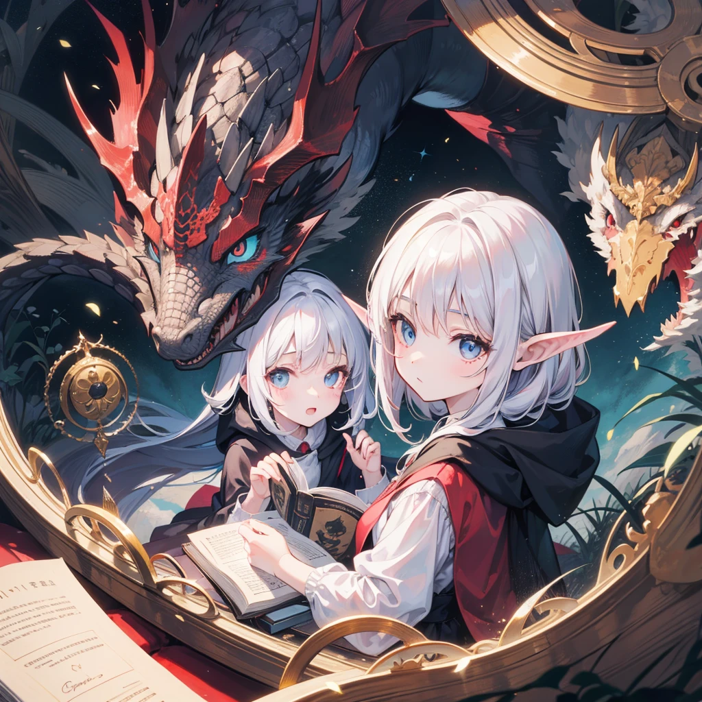 Fairy tale picture book,Grimm's fairy tales,picture,A collection of stories,daughter(Facial details),Dragon Wing,Block out the sky,Dragon's Roar,flying into the sky,Dragon Claw,Tearing the Dome of Heaven,Dragon's foot,Standing on the ground。girl