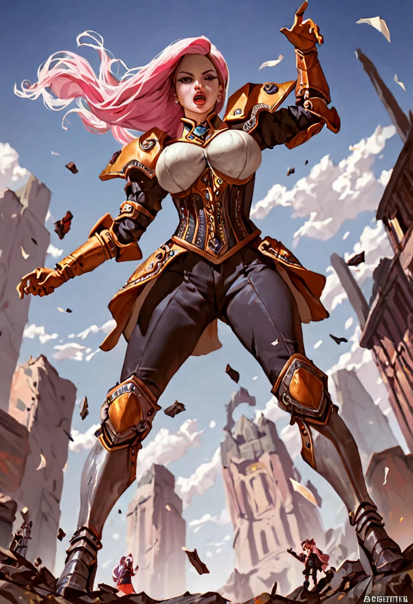 score_9, score_8_up, score_7_up, score_6_up, score_5_up, score_4_up, source_anime, ((adepta sororitas)) in power-armor from the Dark-angels, Belle Delphine as Alice in wonderland, mature female, dynamic pose, in apocalyptic style