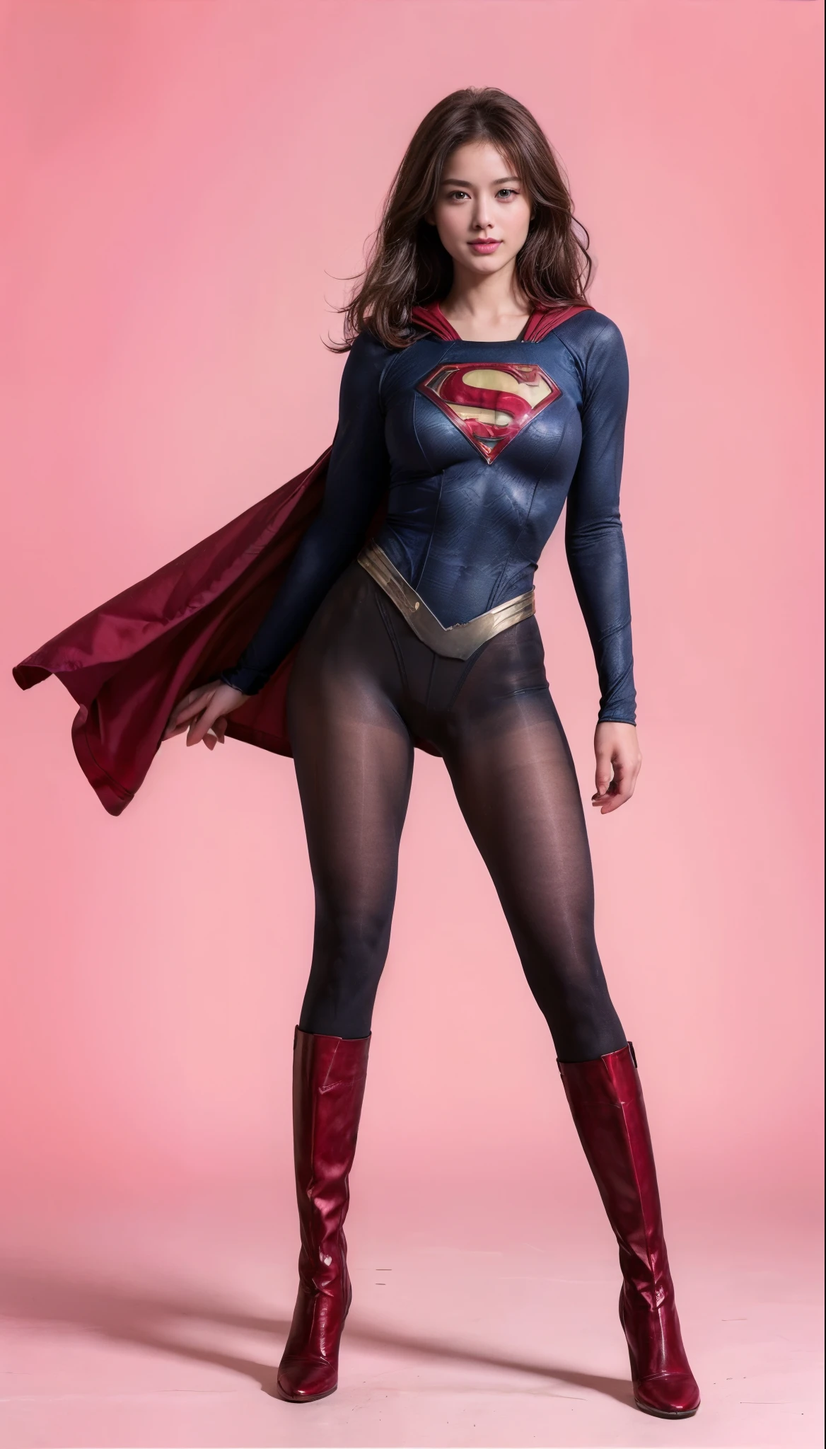 No background、(((Beautiful legs in black tights.)))、(((Legally express the beauty of your smile)))、((((Make the most of your original images)))、(((体にぴったりフィットするSupergirl Costume)))、(((Supergirl Costume)))、(((Beautiful Short Hair)))、(((She is winking cutely.)))、(((Please wear black tights....、Wear red boots)))、((Best image quality、8k))、((Highest quality、8k、masterpiece:1.3))、(((Preserve background )))、Sharp focus:1.2、Beautiful woman with perfect figure:1.4、Slim Abs:1.2、Wet body:1.5、Highly detailed face and skin texture、8k