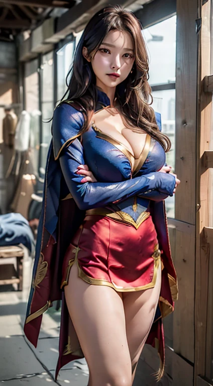 女人身体设置Large Breasts, Supergirl Costume ((Full and soft breasts,)))(((Large Breasts))) (((Cleavage)))