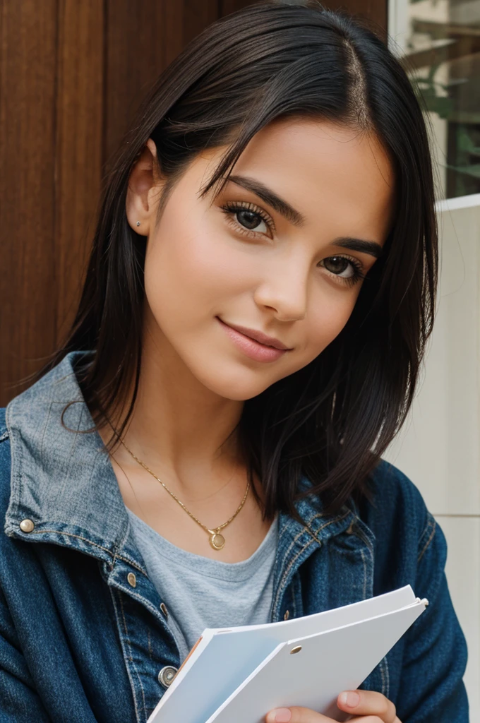 Girl thinking with a pen and book