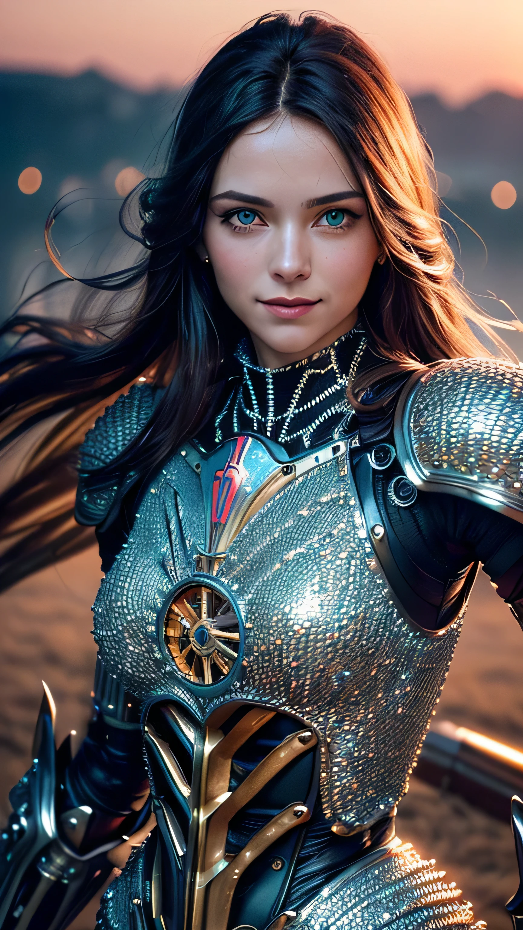 a beautiful woman in a knight's armor, detailed facial features, long hair, intricate armor, medieval fantasy, cinematic lighting, highly detailed, photorealistic, 8k, hyper detailed, dramatic lighting, epic, masterpiece