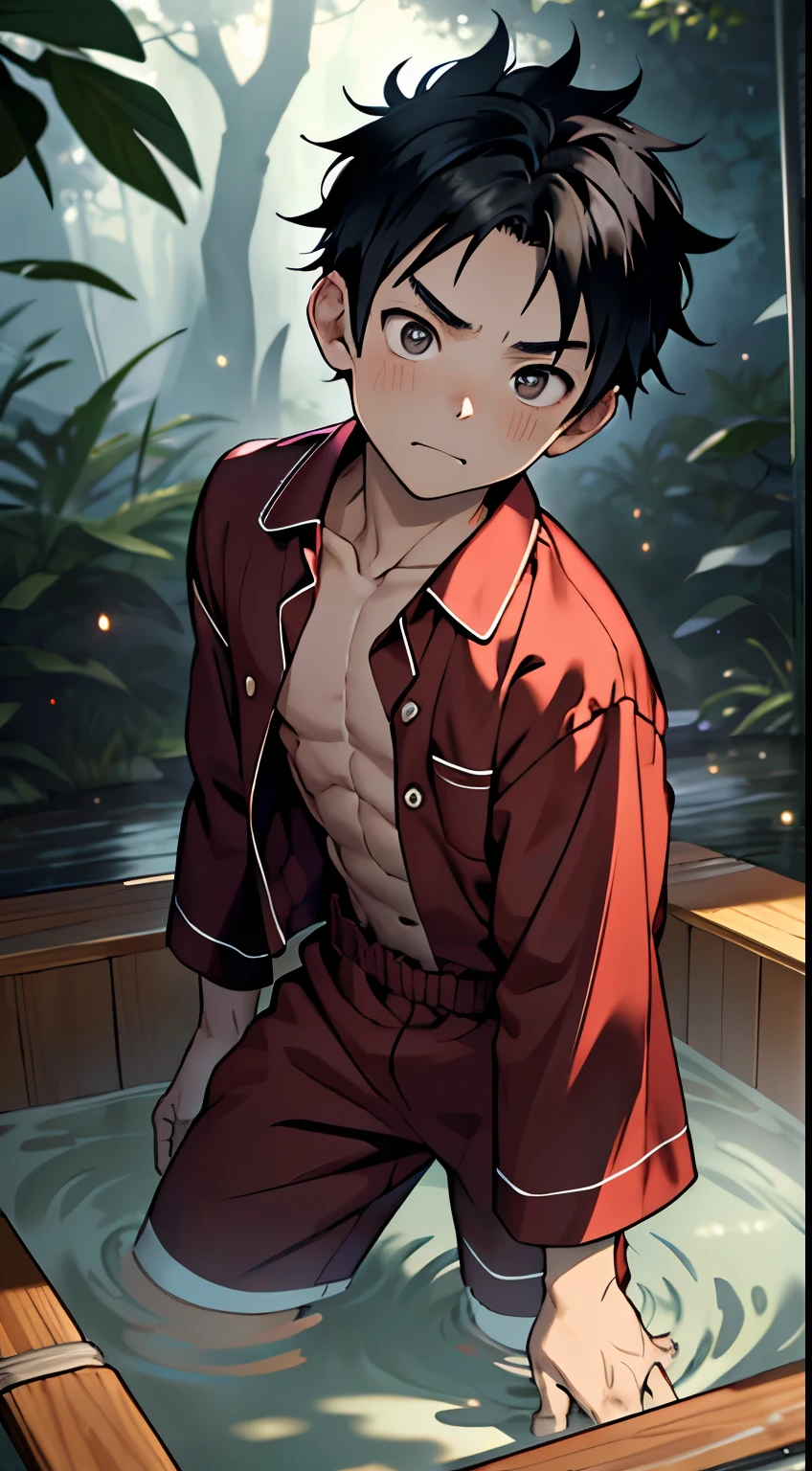 (masutepiece, Best Quality),The whole body of the boy,(younge boy),teenager face,posterior view,Body tilt,delicate big eyes,Open your eyes,,smooth and delicate skin,Short square face,Surprised expression,infancy,young age,short round face,Flat chin,finely detaild face,well-muscled,short bright black hair,with an intricate,nakeness,(backbone:1.2),the night,vivd colour,(depth of fields:1.2),Raised sexy,Lie face down,Bedrooms,
